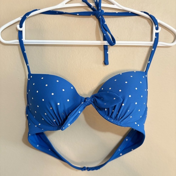 Aerie Vibrant Blue & Silver Polka Dot Push Up Halter Bikini Top - Size 34B EUC - Picture 2 of 13